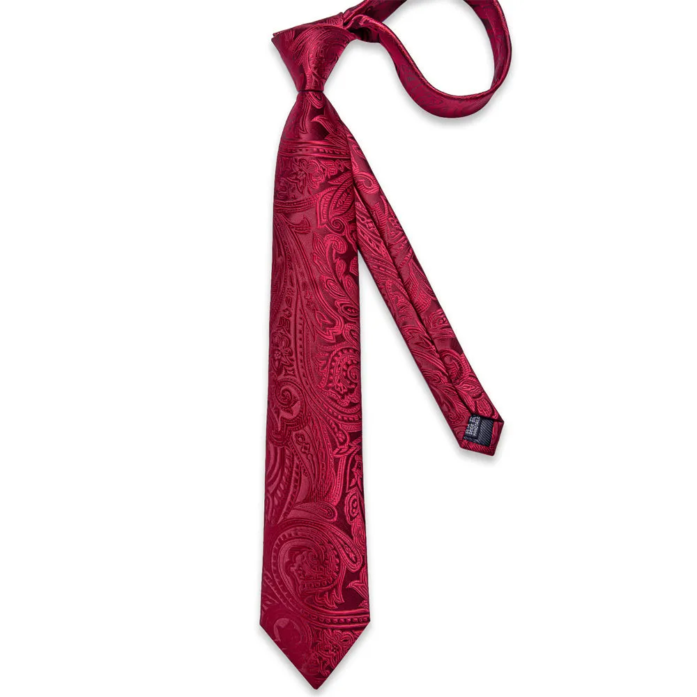Ties2you Mens Tie Burgundy Paisley Necktie Pocket Square Cufflinks Set sold by Ties2You product image thumbnail 4