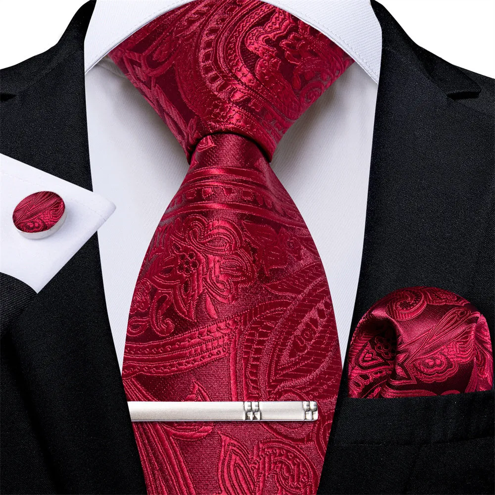 Ties2you Mens Tie Burgundy Paisley Necktie Pocket Square Cufflinks Set sold by Ties2You product image thumbnail 2