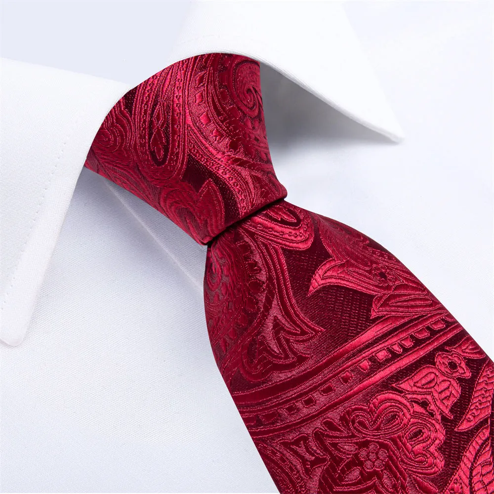 Ties2you Mens Tie Burgundy Paisley Necktie Pocket Square Cufflinks Set sold by Ties2You product image thumbnail 5