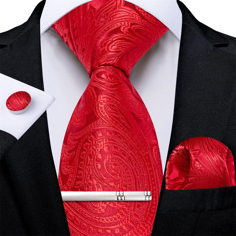 Ties2you Mens Tie Red Paisley Necktie Pocket Square Cufflinks Set sold by Ties2You product image thumbnail 2