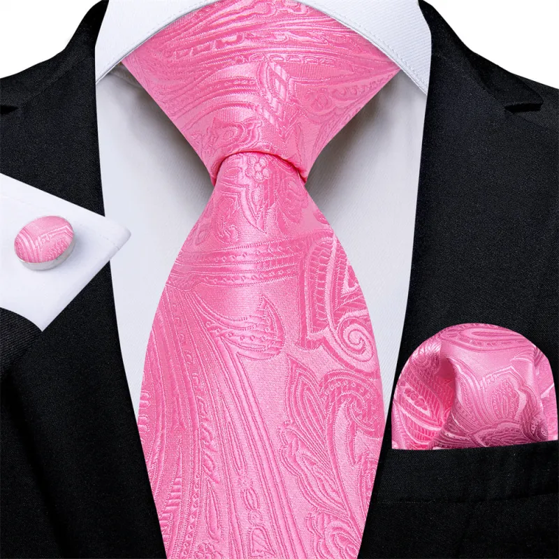 Ties2you Mens Tie Rose Pink Paisley Necktie Pocket Square Cufflinks Set sold by Ties2You