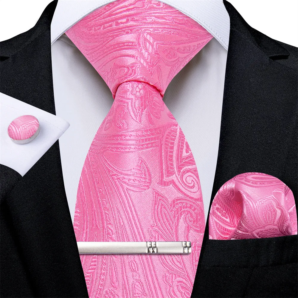 Ties2you Mens Tie Rose Pink Paisley Necktie Pocket Square Cufflinks Set sold by Ties2You product image thumbnail 2