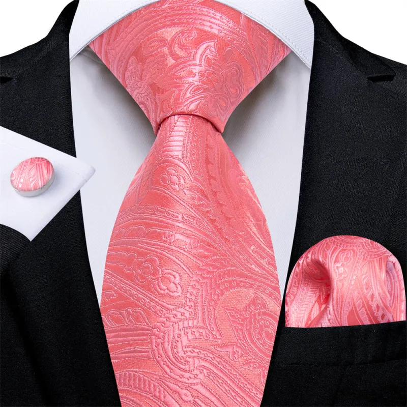 Ties2you Mens Tie Light Pink Paisley Necktie Pocket Square Cufflinks Set sold by Ties2You