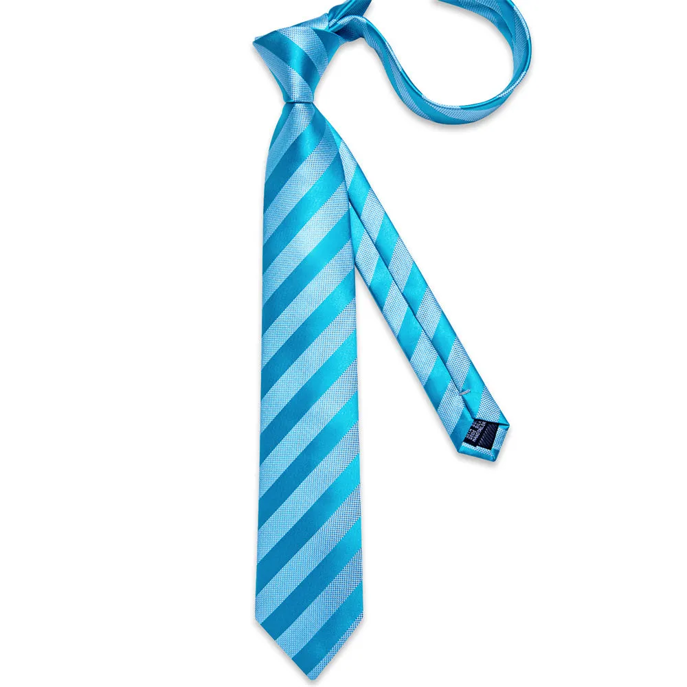 Ties2you Sky Blue Striped Men's Tie Pocket Square Cufflinks Set sold by Ties2You product image thumbnail 4