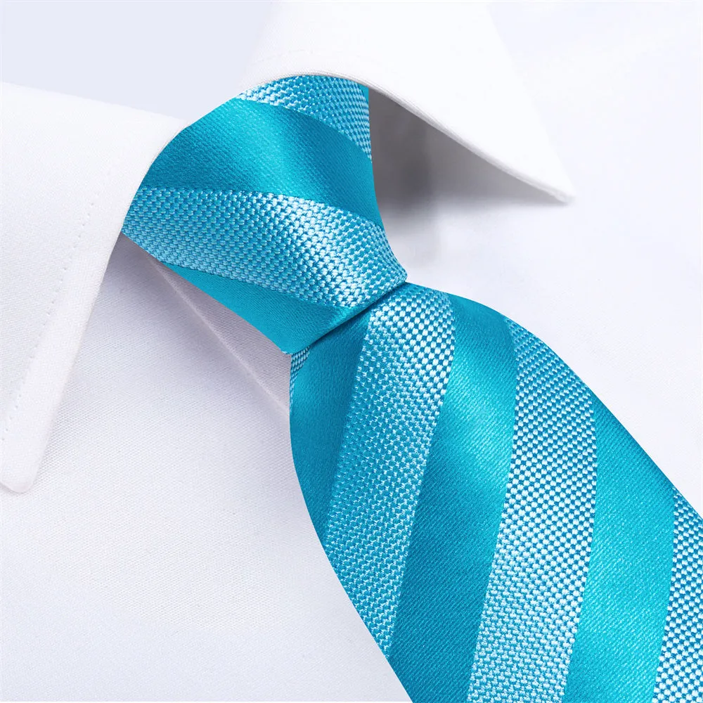 Ties2you Sky Blue Striped Men's Tie Pocket Square Cufflinks Set sold by Ties2You product image thumbnail 5