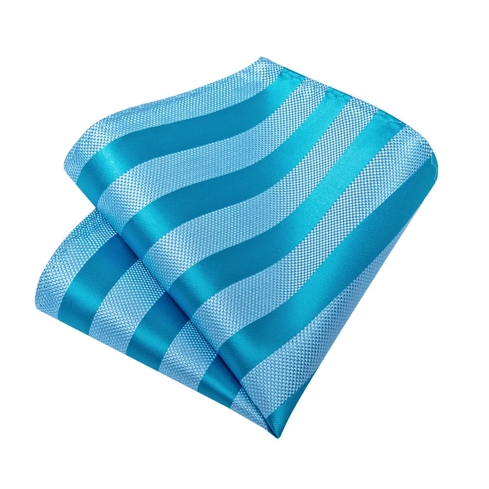 Ties2you Sky Blue Striped Men's Tie Pocket Square Cufflinks Set sold by Ties2You product image thumbnail 3