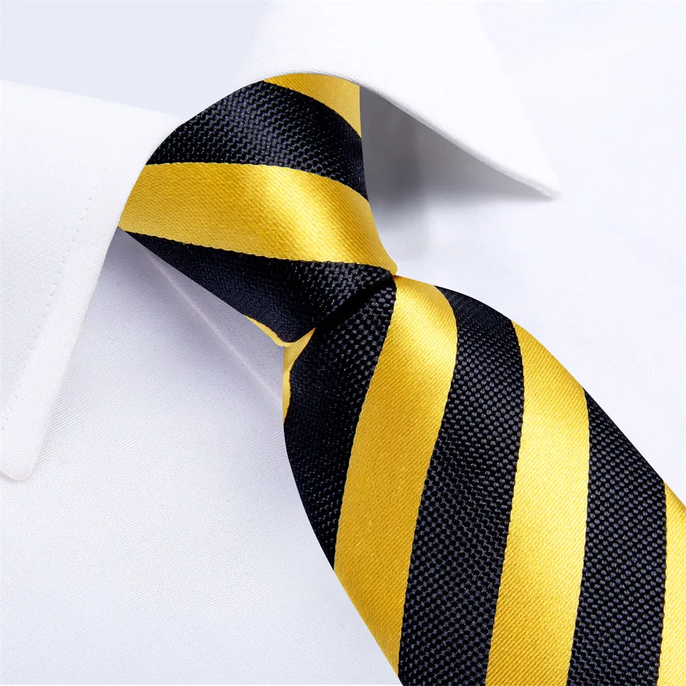Ties2you Black Yellow Striped Men's Tie Pocket Square Cufflinks Set sold by Ties2You product image thumbnail 5