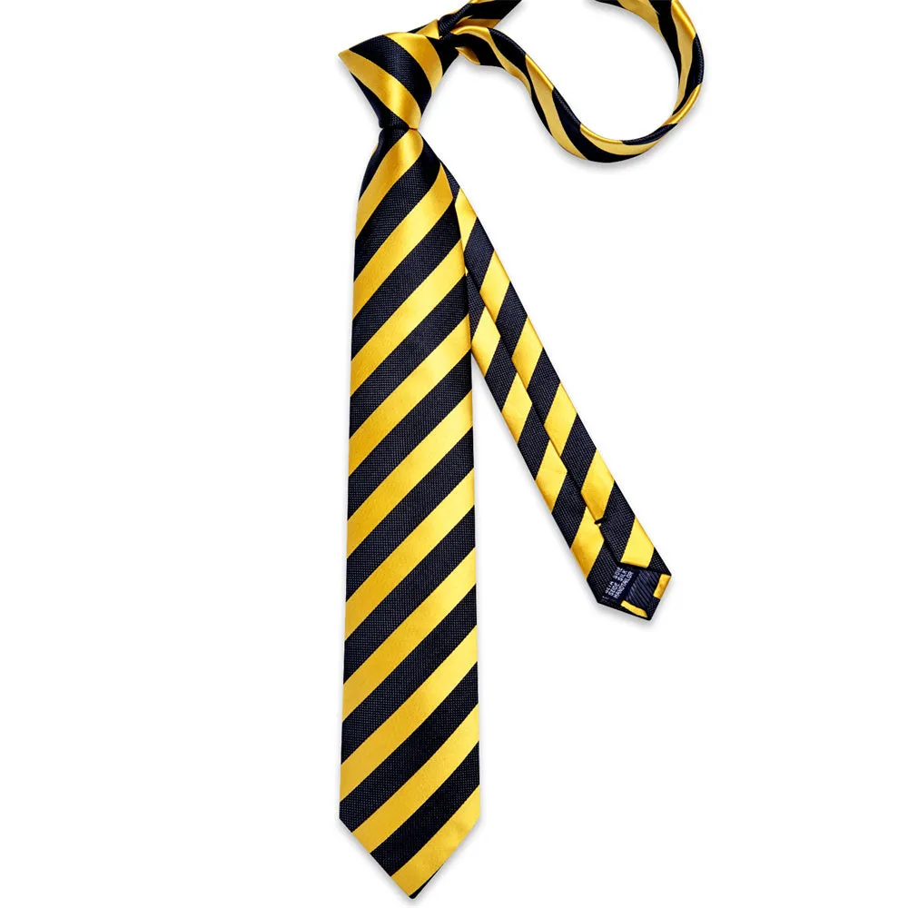 Ties2you Black Yellow Striped Men's Tie Pocket Square Cufflinks Set sold by Ties2You product image thumbnail 4