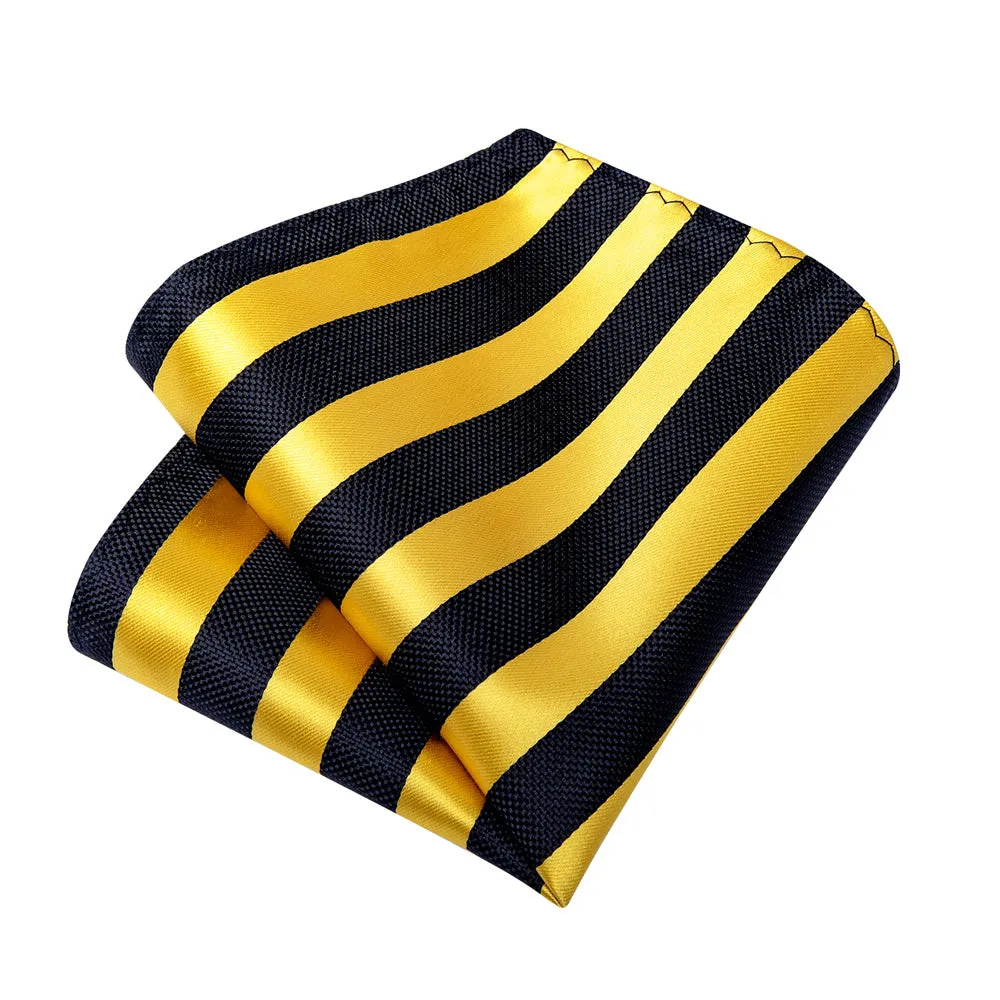 Ties2you Black Yellow Striped Men's Tie Pocket Square Cufflinks Set sold by Ties2You product image thumbnail 3