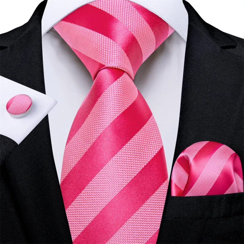 Ties2you Rose Pink Striped Men's Tie Pocket Square Cufflinks Set sold by Ties2You