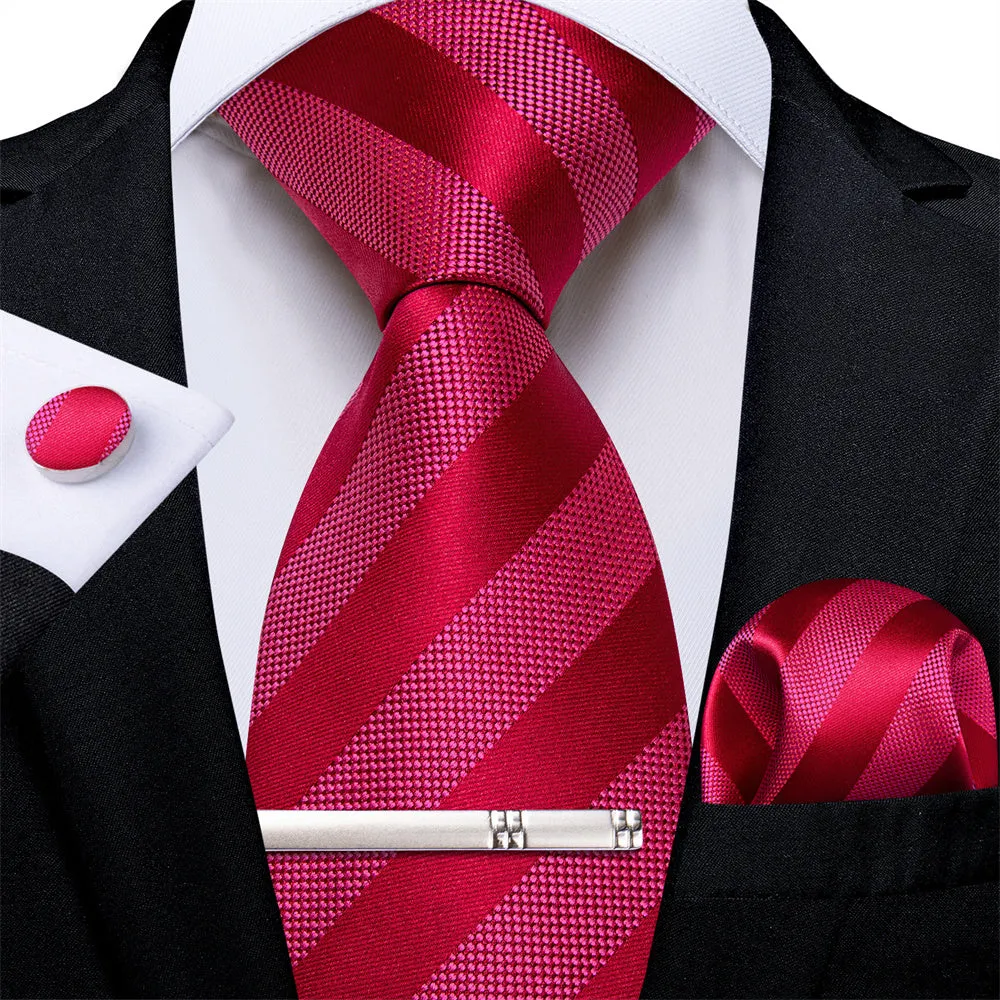 Ties2you Burgundy Striped Men's Tie Pocket Square Cufflinks Set sold by Ties2You product image thumbnail 2