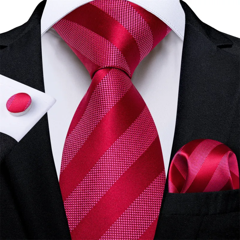 Ties2you Burgundy Striped Men's Tie Pocket Square Cufflinks Set sold by Ties2You