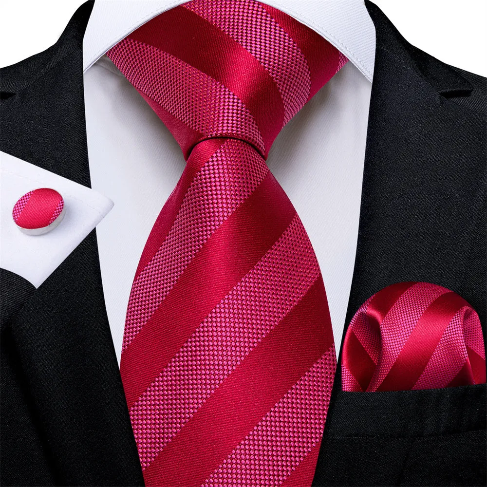 Ties2you Burgundy Striped Men's Tie Pocket Square Cufflinks Set sold by Ties2You