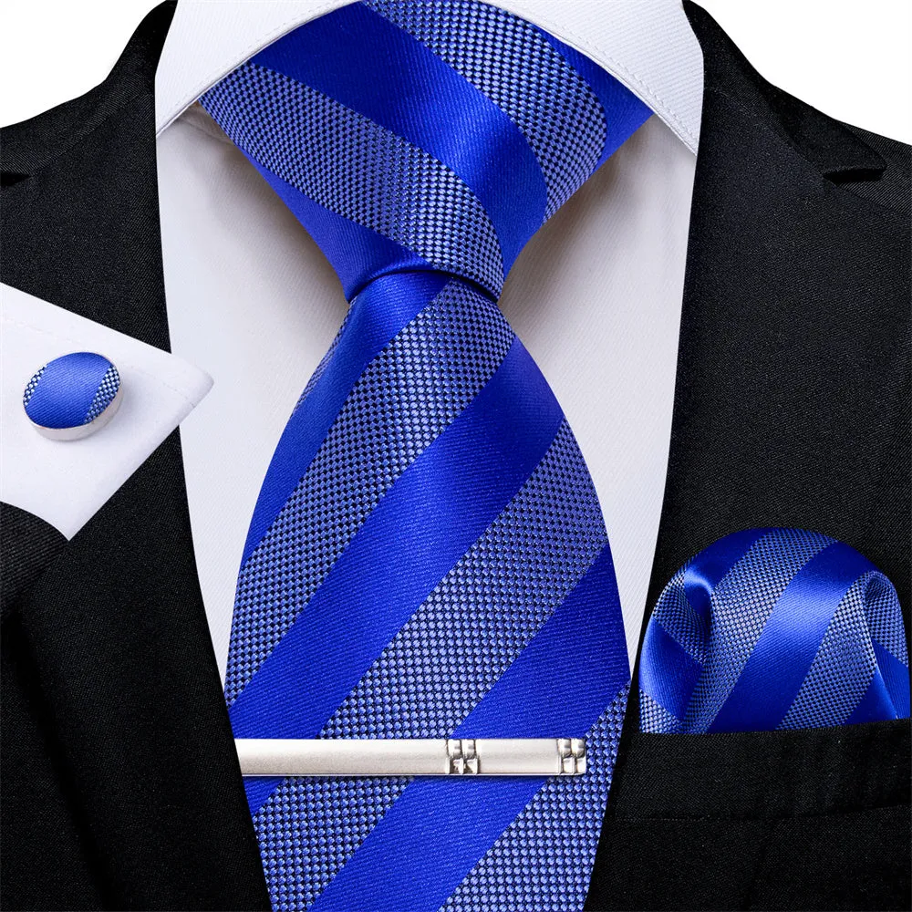 Ties2you Dark Blue Striped Men's Tie Pocket Square Cufflinks Set sold by Ties2You product image thumbnail 2
