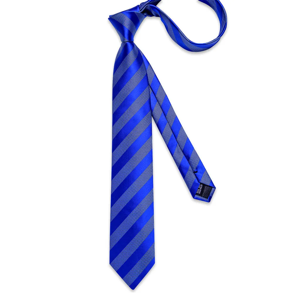 Ties2you Dark Blue Striped Men's Tie Pocket Square Cufflinks Set sold by Ties2You product image thumbnail 4