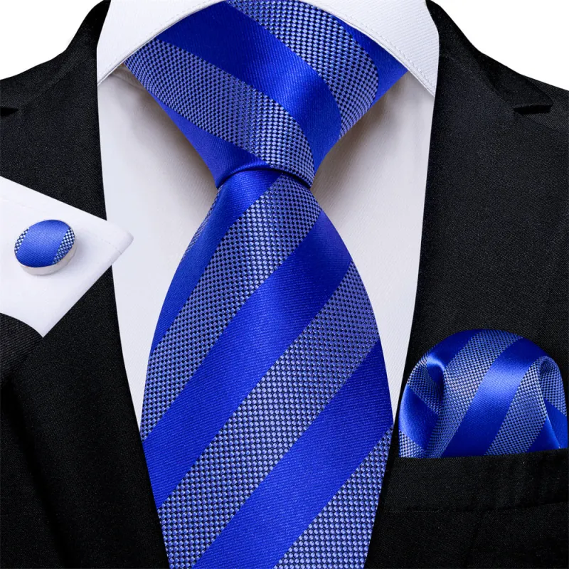 Ties2you Dark Blue Striped Men's Tie Pocket Square Cufflinks Set sold by Ties2You