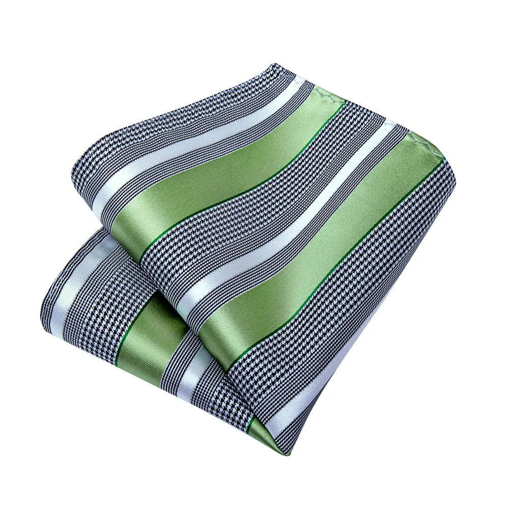 Ties2you Green Silver Striped Houndstooth Men's Tie Pocket Square Cufflinks Set sold by Ties2You product image thumbnail 3