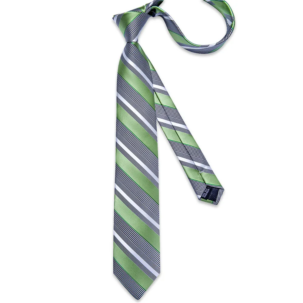 Ties2you Green Silver Striped Houndstooth Men's Tie Pocket Square Cufflinks Set sold by Ties2You product image thumbnail 4