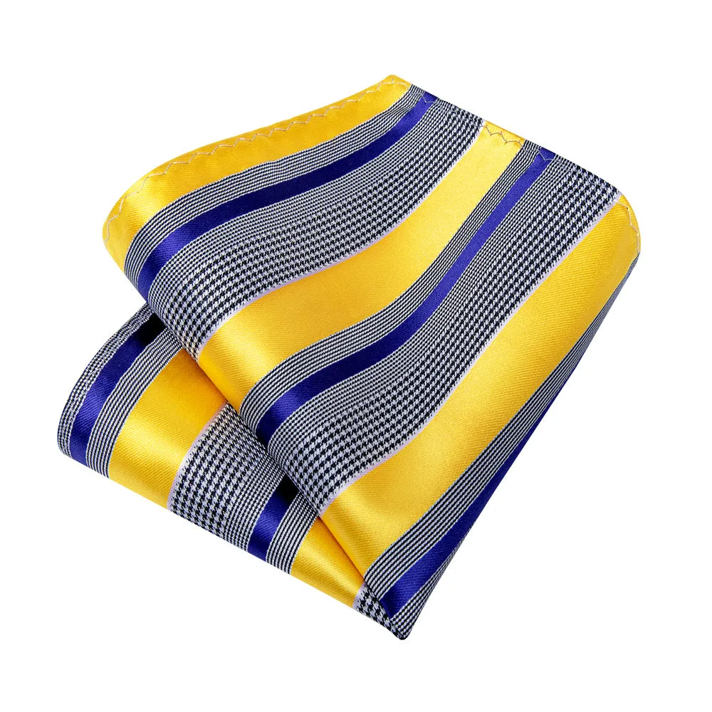 Ties2you Yellow Blue Striped Houndstooth Men's Tie Pocket Square Cufflinks Set sold by Ties2You product image thumbnail 3