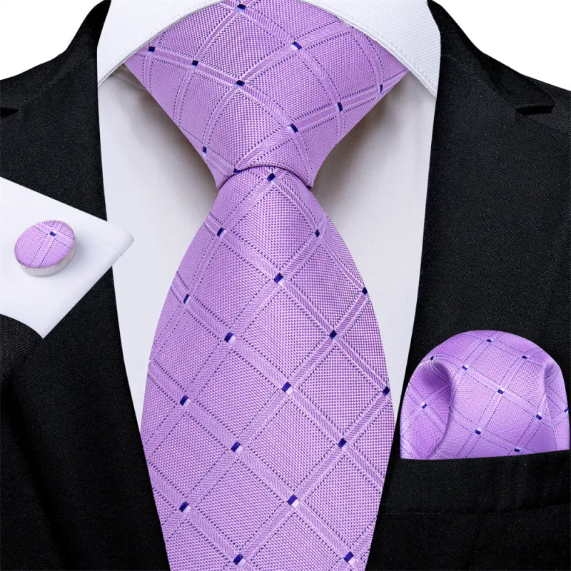 Ties2you Necktie Purple Plaid Men's Tie Pocket Square Cufflinks Set sold by Ties2You