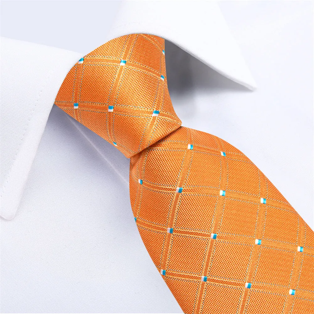 Ties2you Necktie Orange Plaid Men's Tie Pocket Square Cufflinks Set sold by Ties2You product image thumbnail 5
