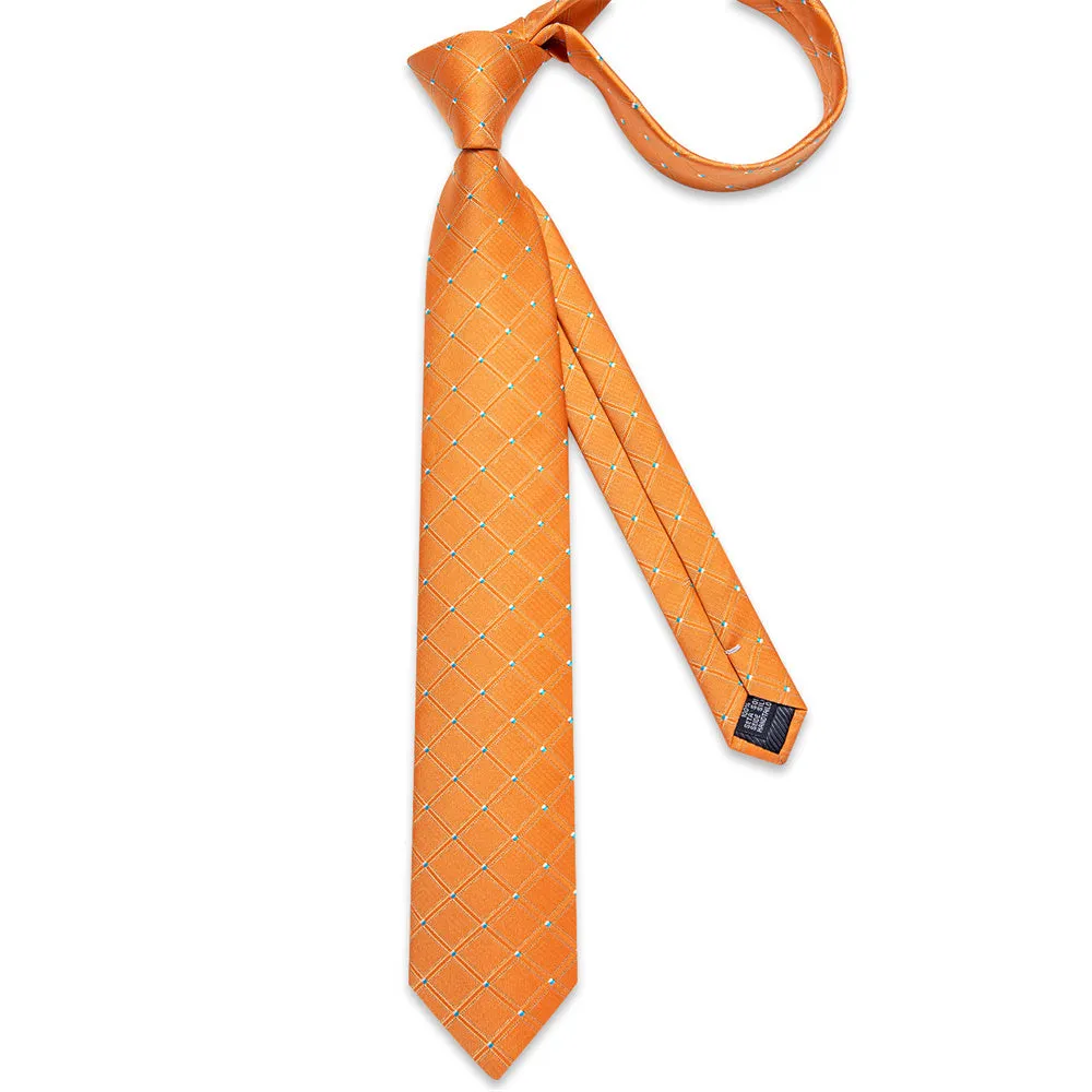 Ties2you Necktie Orange Plaid Men's Tie Pocket Square Cufflinks Set sold by Ties2You product image thumbnail 4