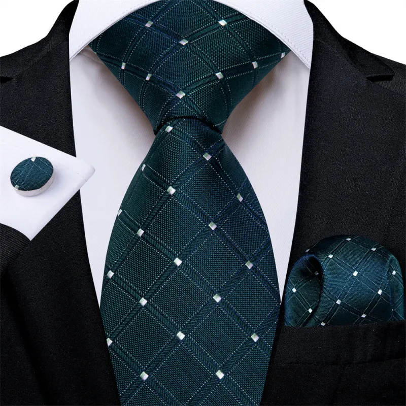 Ties2you Necktie Dark Green Plaid Men's Tie Pocket Square Cufflinks Set sold by Ties2You