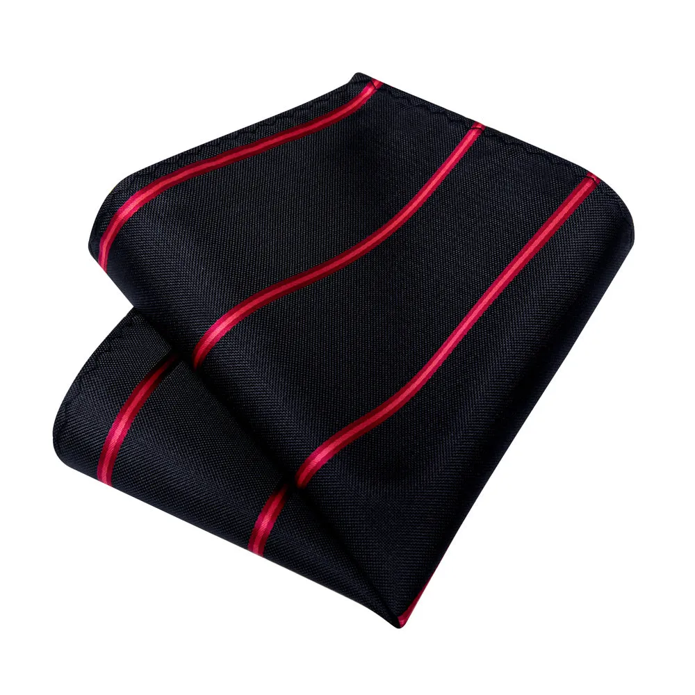 Ties2you Mens Tie Black Red Striped Necktie Pocket Square Cufflinks Set sold by Ties2You product image thumbnail 4