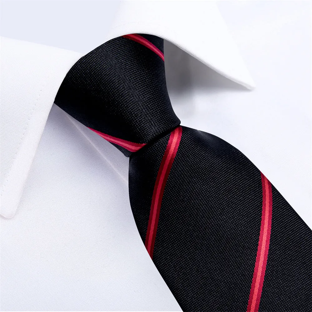 Ties2you Mens Tie Black Red Striped Necktie Pocket Square Cufflinks Set sold by Ties2You product image thumbnail 3