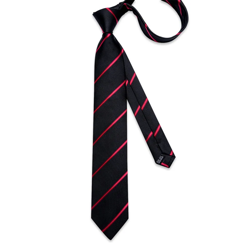 Ties2you Mens Tie Black Red Striped Necktie Pocket Square Cufflinks Set sold by Ties2You product image thumbnail 5