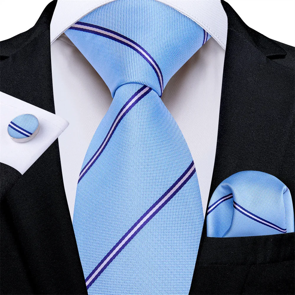 Ties2you Orange Tie with Blue and White Stripes Men's Tie Hanky Cufflinks Set sold by Ties2You product image thumbnail 4