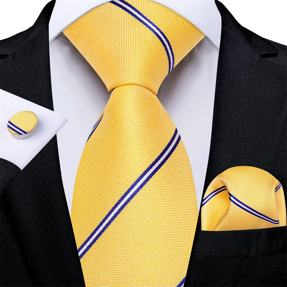 Ties2you Orange Tie with Blue and White Stripes Men's Tie Hanky Cufflinks Set sold by Ties2You product image thumbnail 2