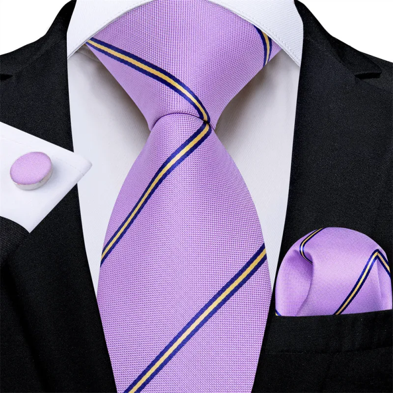 Ties2you Purple Tie With Blue Yellow Line Striped Necktie Pocket Square Cufflinks Set sold by Ties2You