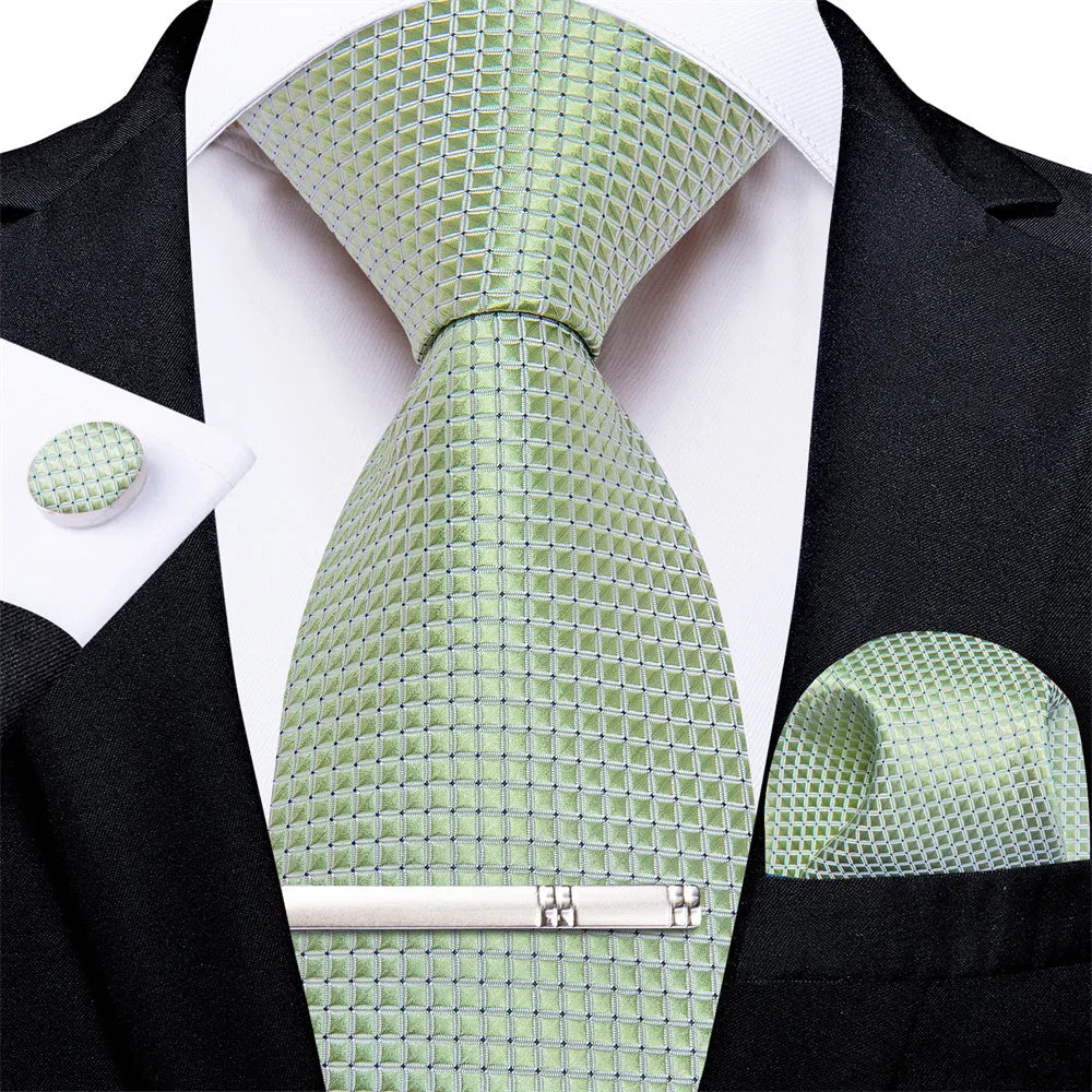 Ties2you Necktie Green Geometric Men's Tie Pocket Square Cufflinks Tie Clip Set sold by Ties2You