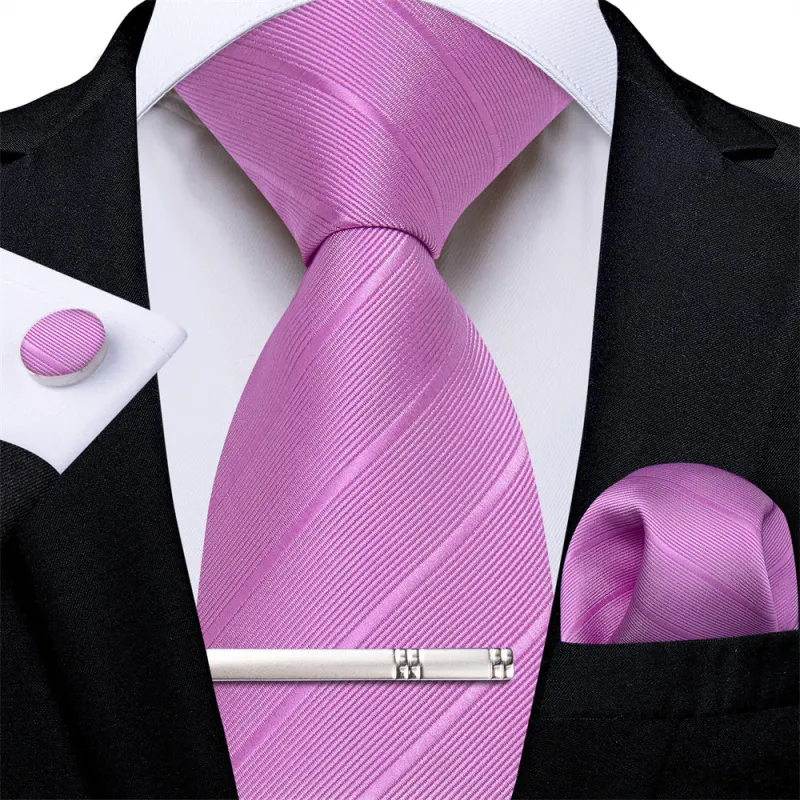 Ties2you Necktie Purple Striped Men's Tie Pocket Square Cufflinks Tie Clip Set sold by Ties2You