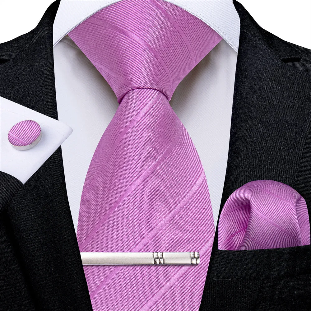 Ties2you Necktie Purple Striped Men's Tie Pocket Square Cufflinks Tie Clip Set sold by Ties2You