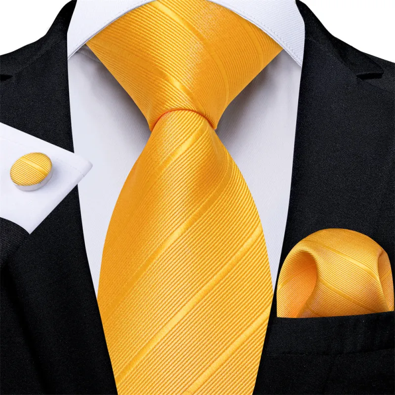 Ties2you Necktie Yellow Striped Men's Tie Pocket Square Cufflinks Set sold by Ties2You