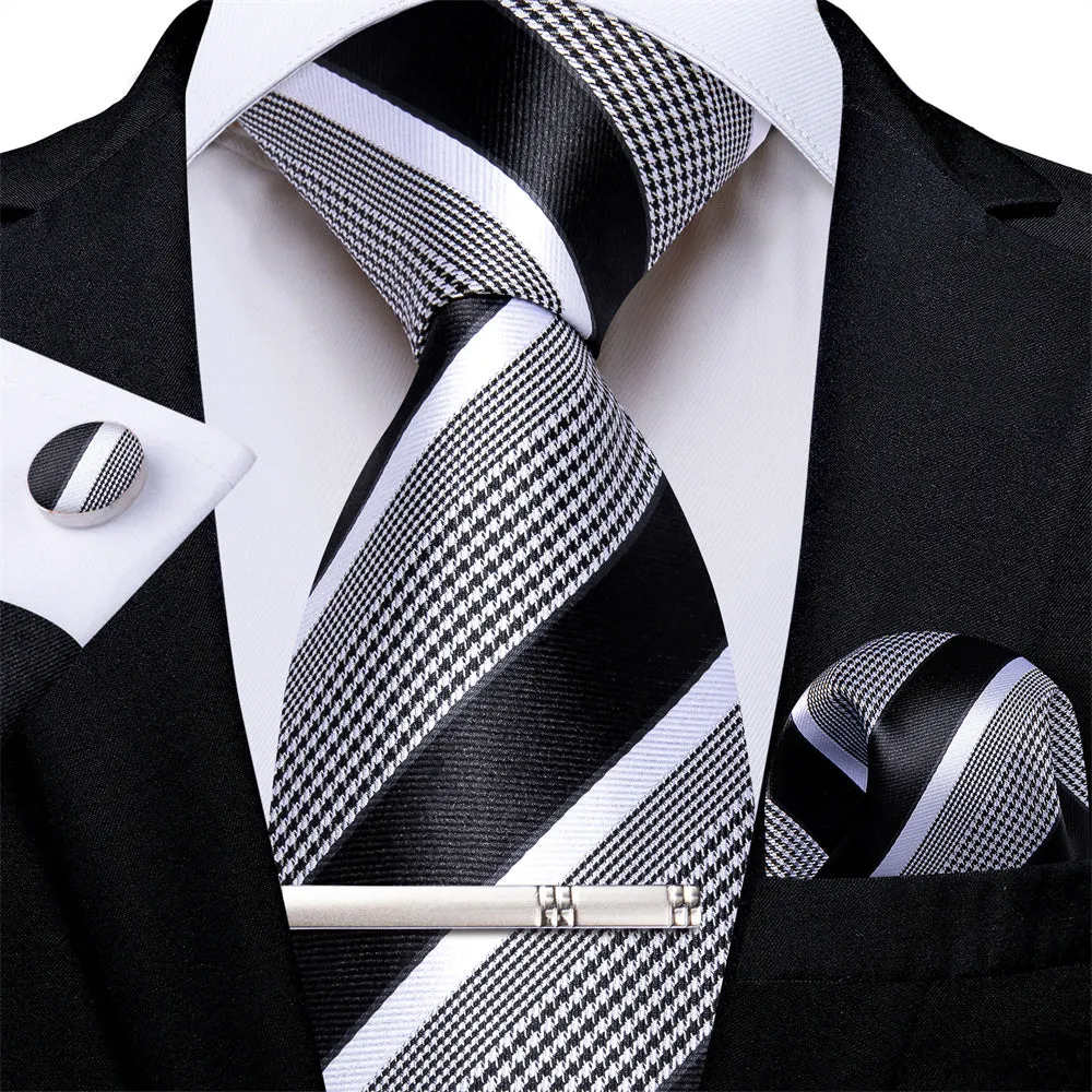 Ties2you Orange White Striped Houndstooth Necktie Hanky Cufflinks Tie Clip Set sold by Ties2You product image thumbnail 3
