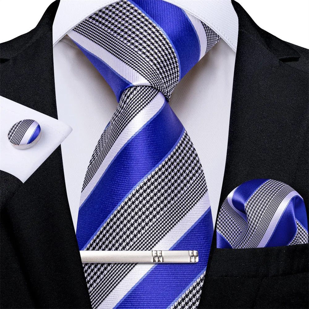 Ties2you Orange White Striped Houndstooth Necktie Hanky Cufflinks Tie Clip Set sold by Ties2You product image thumbnail 5