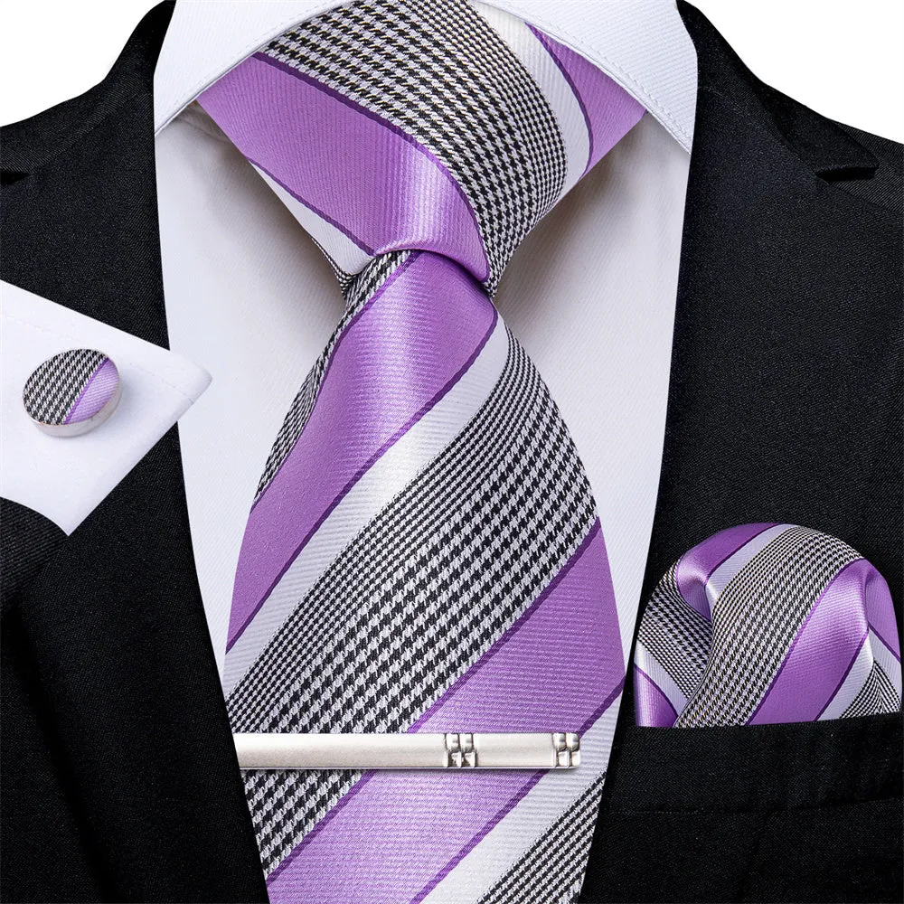 Ties2you Orange White Striped Houndstooth Necktie Hanky Cufflinks Tie Clip Set sold by Ties2You product image thumbnail 2