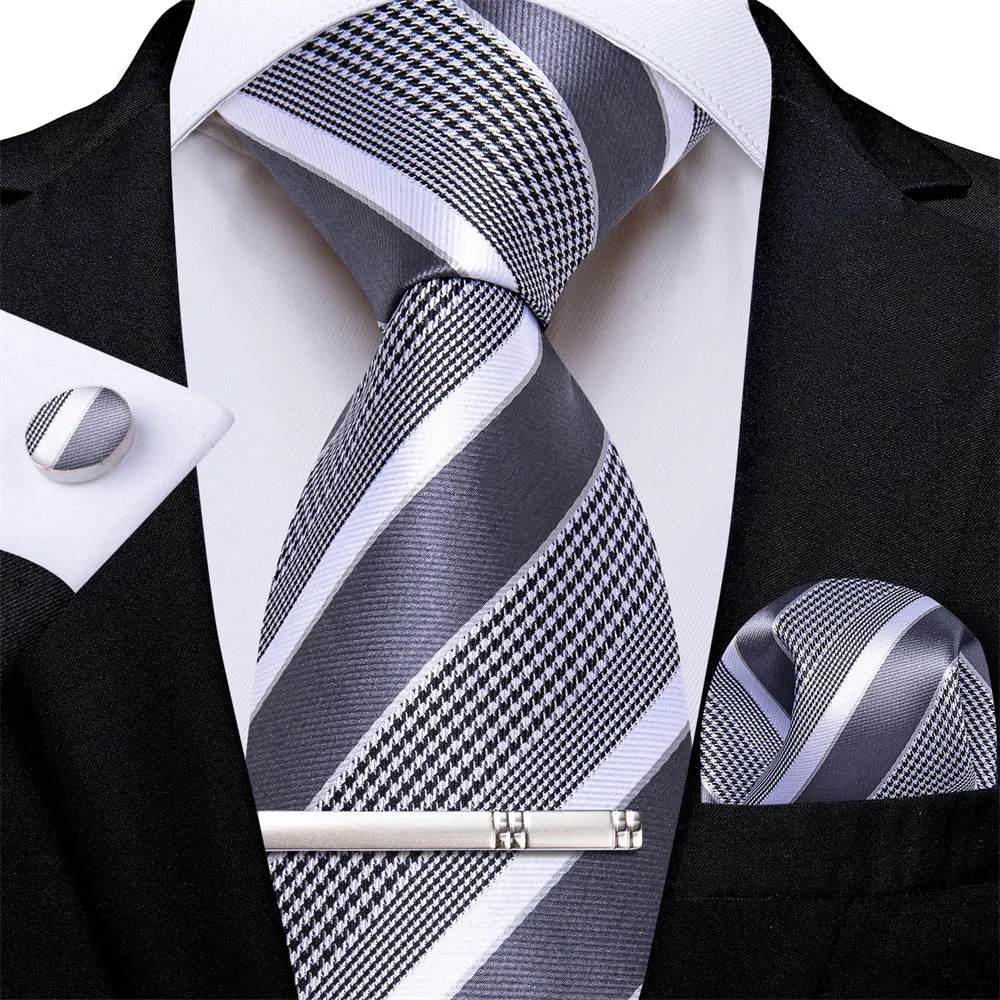 Ties2you Orange White Striped Houndstooth Necktie Hanky Cufflinks Tie Clip Set sold by Ties2You product image thumbnail 4