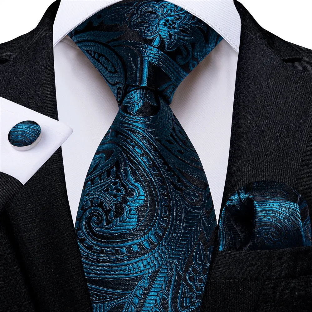Ties2you Mens Tie Dark Midnight-Blue Paisley Necktie Pocket Square Cufflinks Set sold by Ties2You