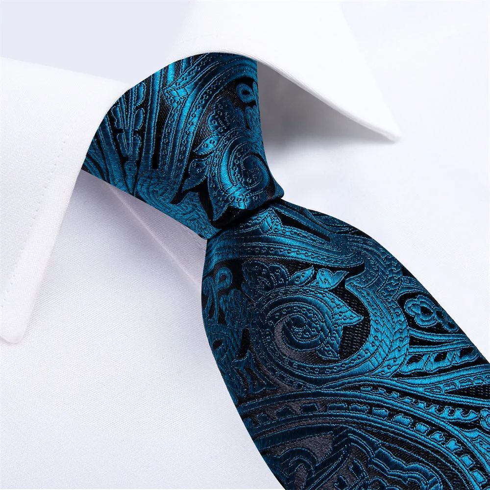 Ties2you Mens Tie Dark Midnight-Blue Paisley Necktie Pocket Square Cufflinks Set sold by Ties2You product image thumbnail 3