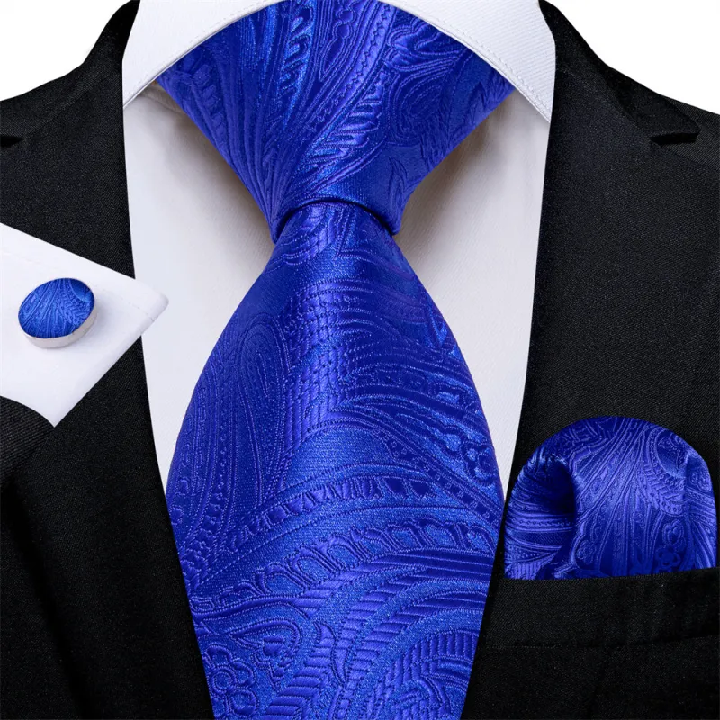 Ties2you Mens Tie Dark Blue Paisley Necktie Pocket Square Cufflinks Set sold by Ties2You