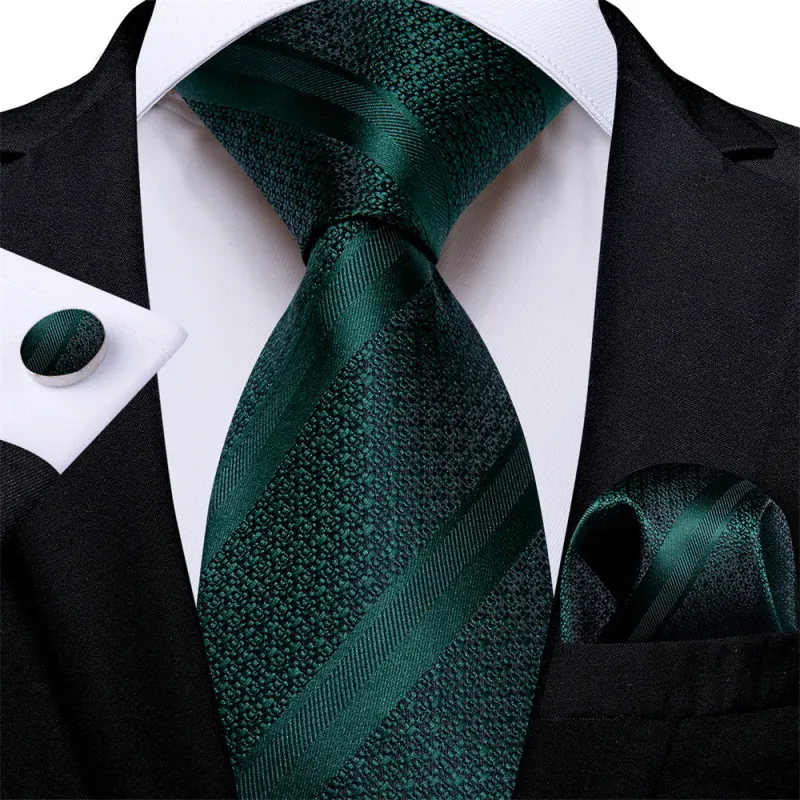 Ties2you Dark Green Striped Men's Tie Hanky Cufflinks Set sold by Ties2You