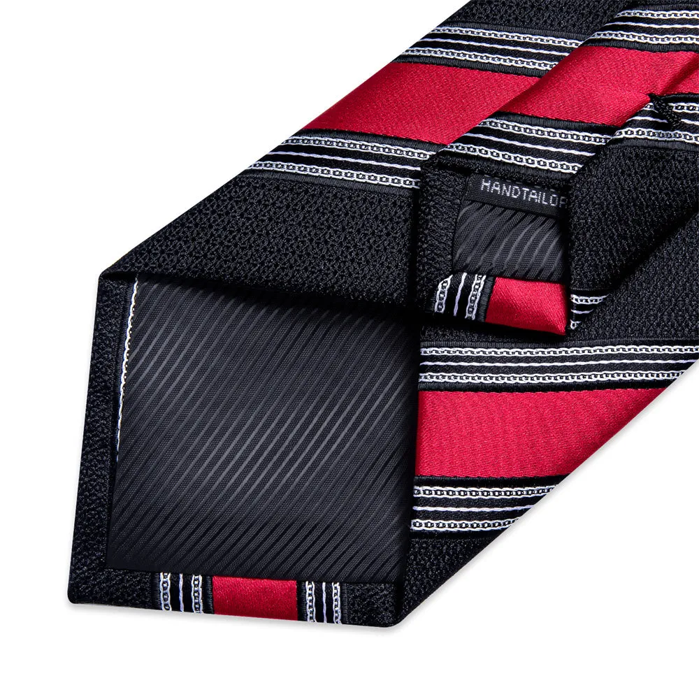 Ties2you Black Tie Red Line Striped Men's Tie Hanky Cufflinks Set sold by Ties2You product image thumbnail 5