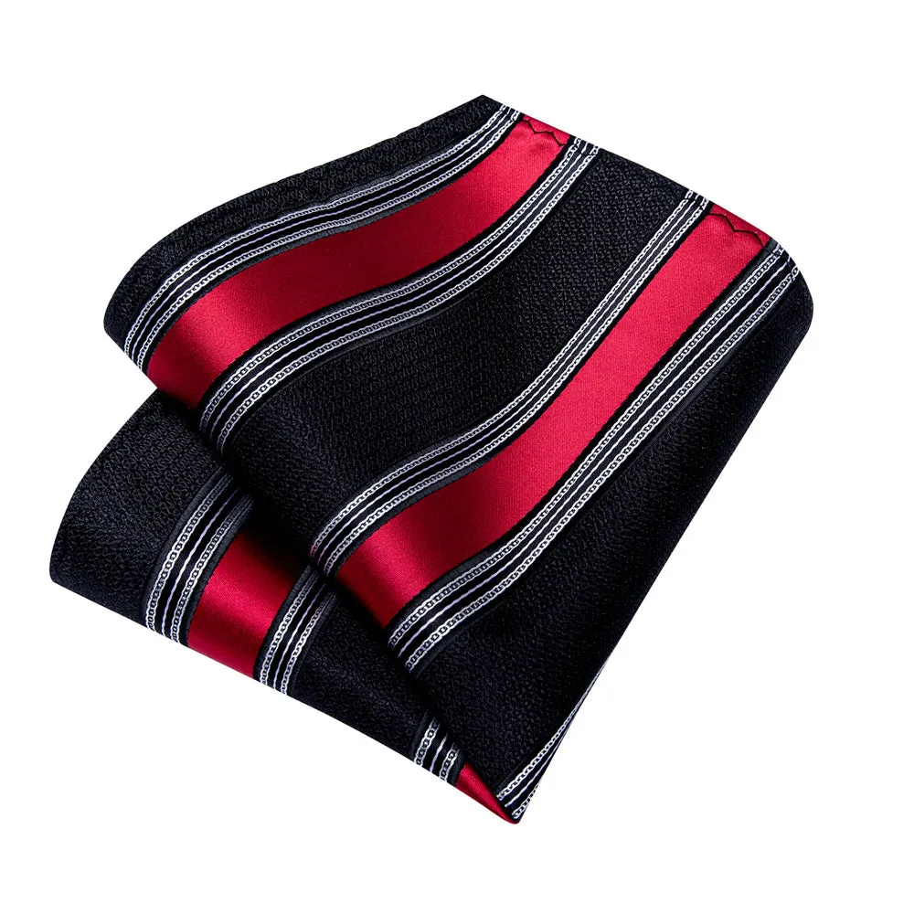 Ties2you Black Tie Red Line Striped Men's Tie Hanky Cufflinks Set sold by Ties2You product image thumbnail 3