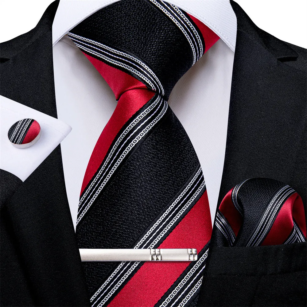 Ties2you Black Tie Red Line Striped Men's Tie Hanky Cufflinks Set sold by Ties2You product image thumbnail 2