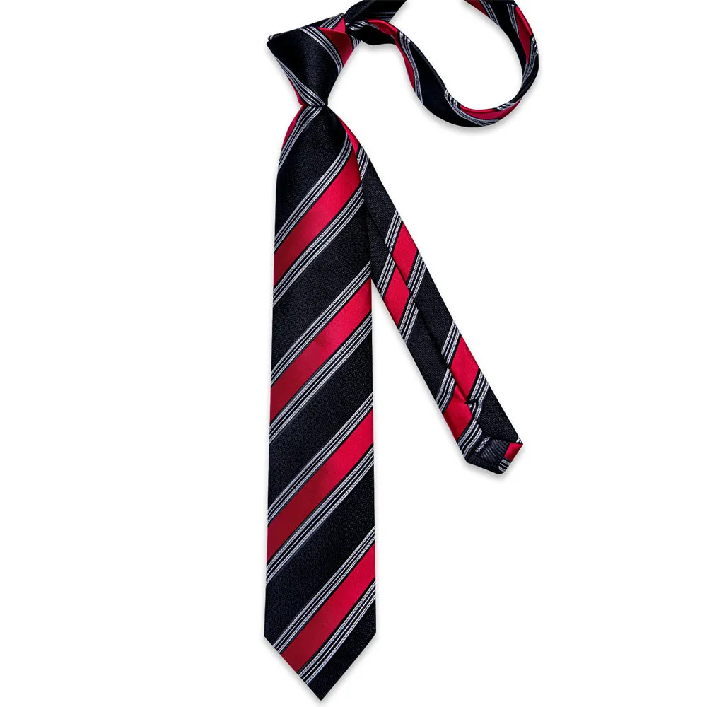 Ties2you Black Tie Red Line Striped Men's Tie Hanky Cufflinks Set sold by Ties2You product image thumbnail 4
