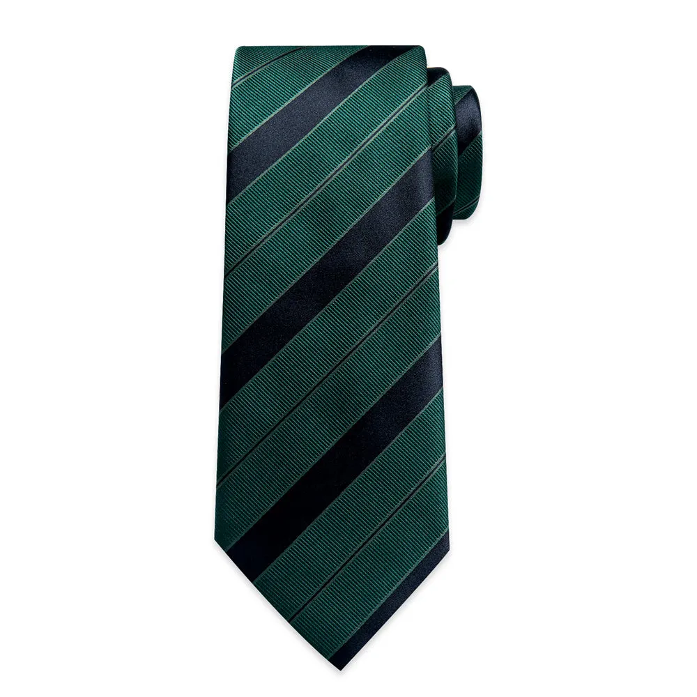 Ties2you Hunter Green Tie Black Line Striped Men's Tie Hanky Cufflinks Set sold by Ties2You product image thumbnail 4